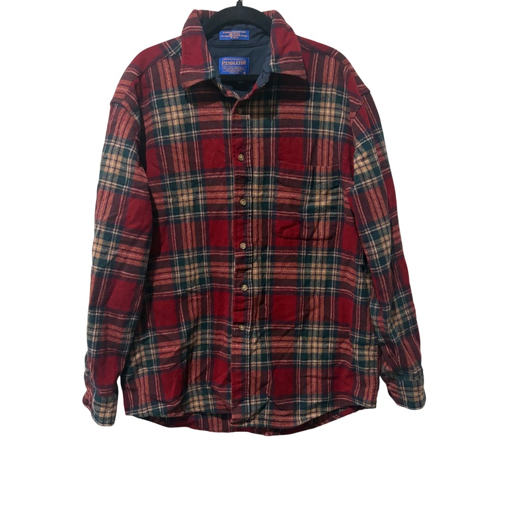 Pendleton Flannel Shirt Mens Large Red Plaid Wool Button Down Long Sleeve Cabin